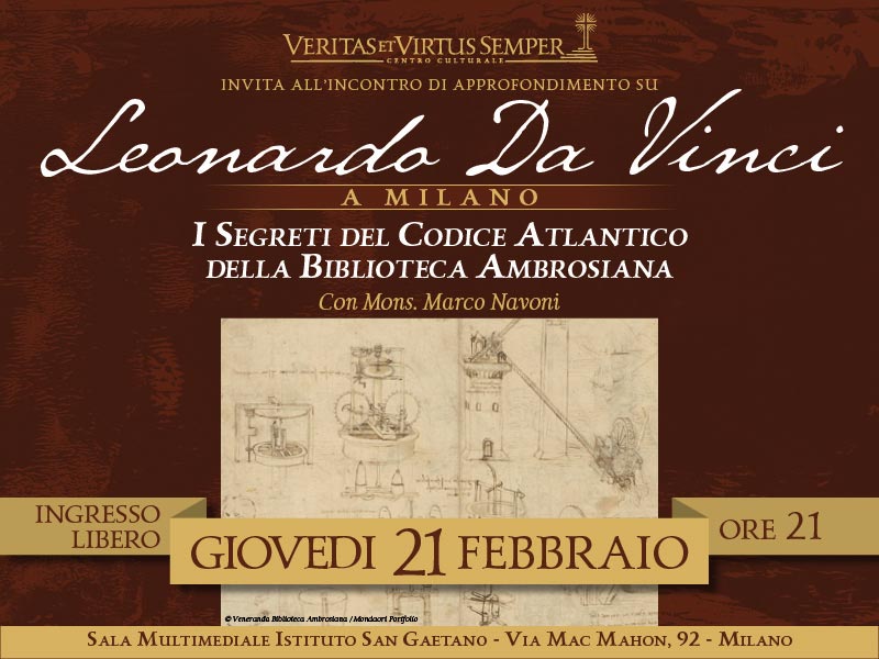Serata LEONARDO DA VINCI a Milano – “I segreti del Codice Atlantico della Biblioteca Ambrosiana”